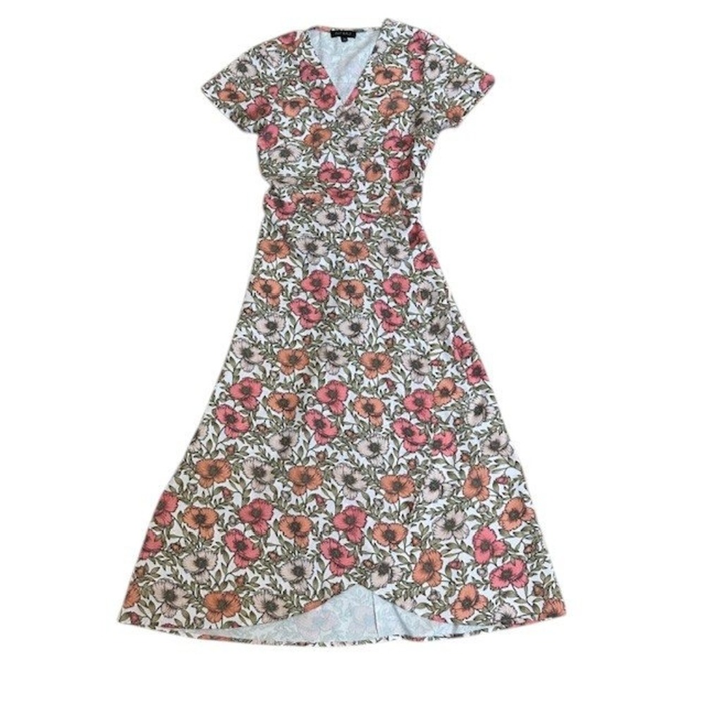 ALY DALY Women's Floral Print Wrap‎ Midi Dress Short Sleeve Summer Spring Sz SM